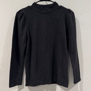 Madewell (Re)sourced Plush Mockneck Puff-Sleeve Charcoal Grey Top Size XS